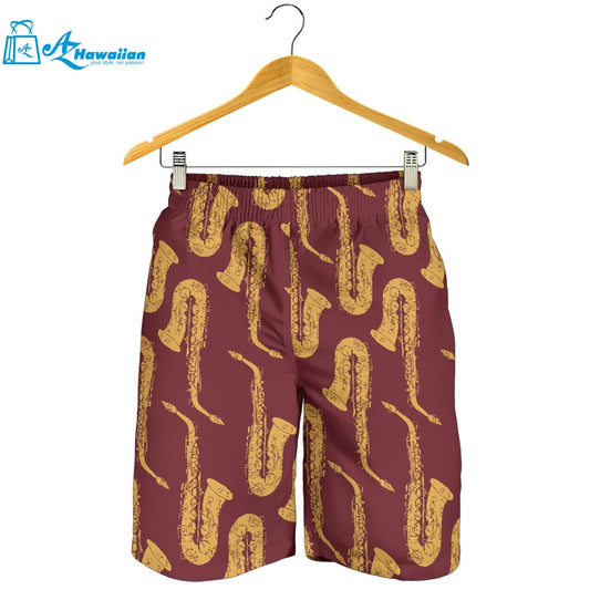 Hand Drawn Gold Saxophone Red Background Men Shorts