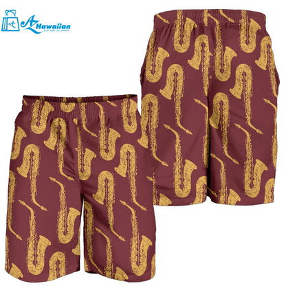 Hand Drawn Gold Saxophone Red Background Men Shorts