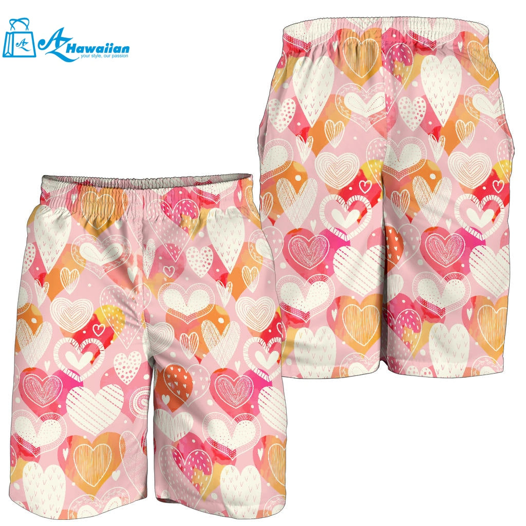 Hand Drawn Heart Design Pattern Men Shorts