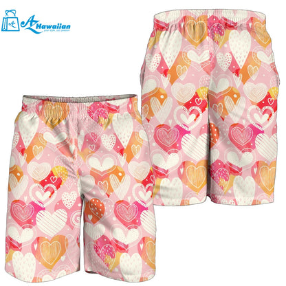 Hand Drawn Heart Design Pattern Men Shorts