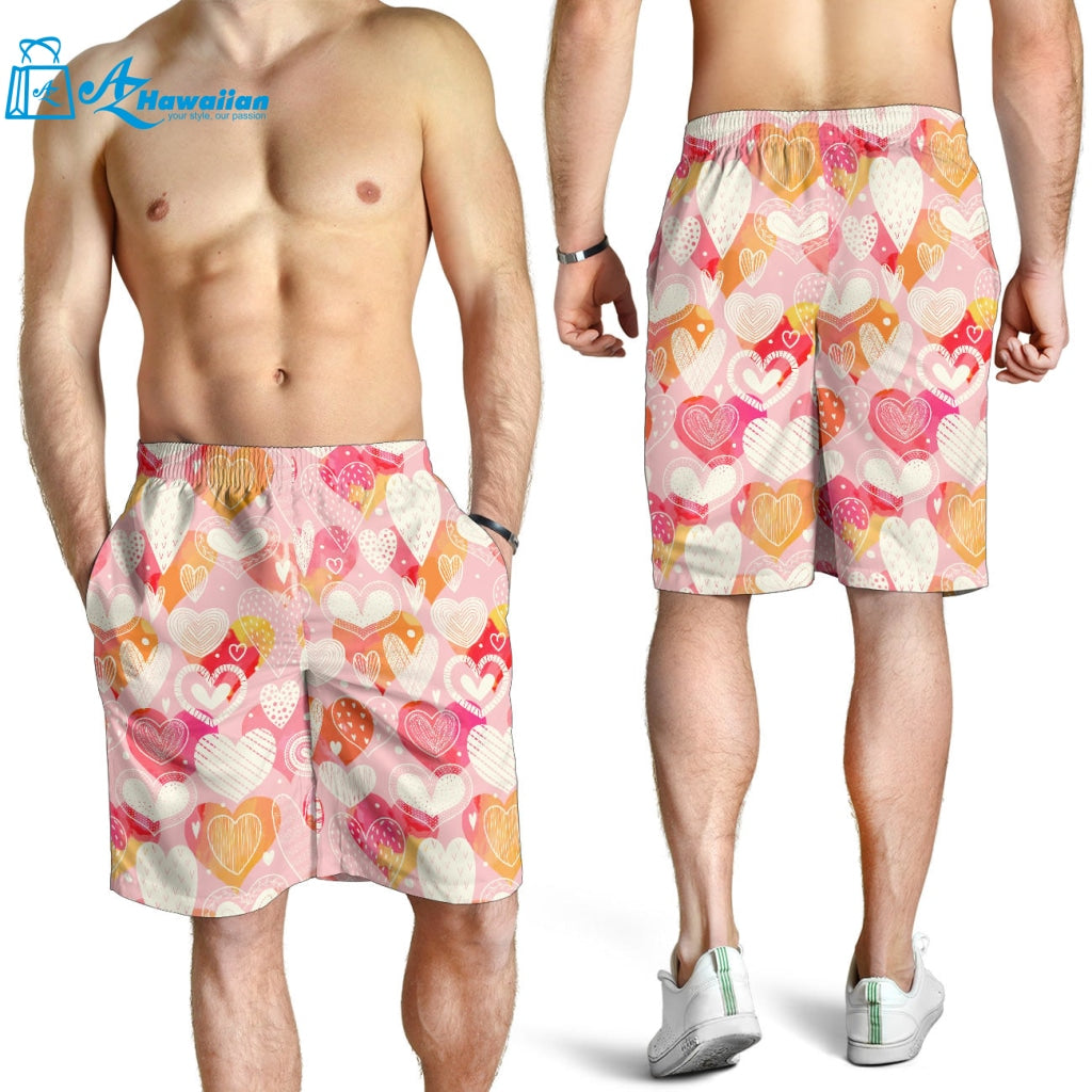 Hand Drawn Heart Design Pattern Men Shorts