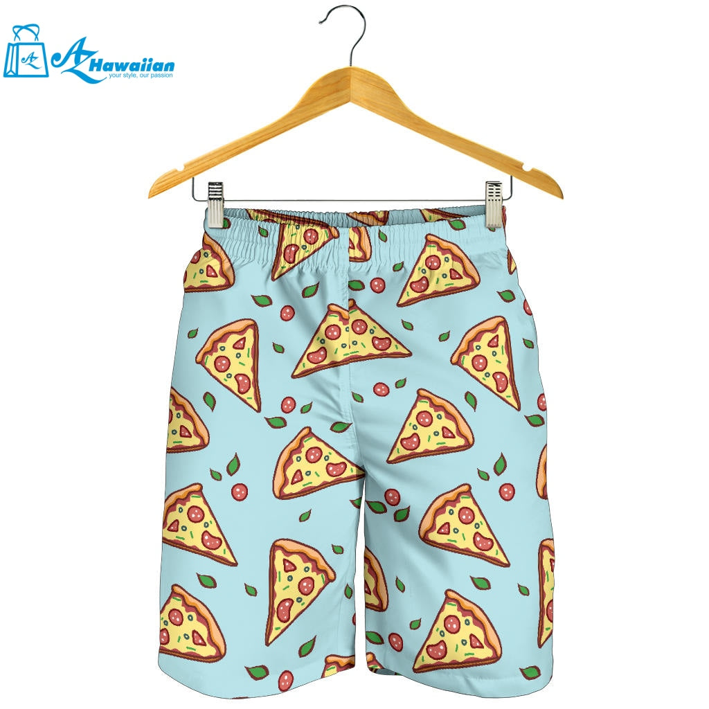 Hand Drawn Pizza Blue Background Men Shorts