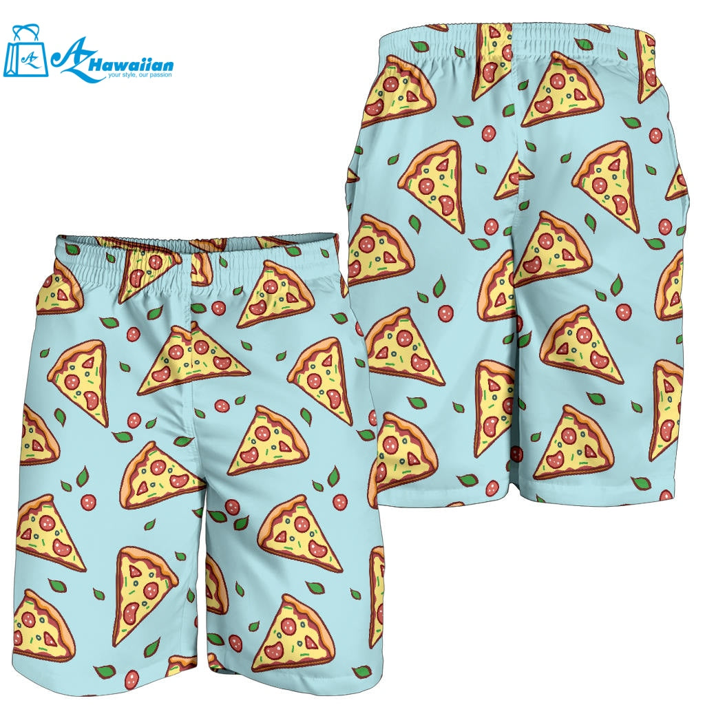 Hand Drawn Pizza Blue Background Men Shorts