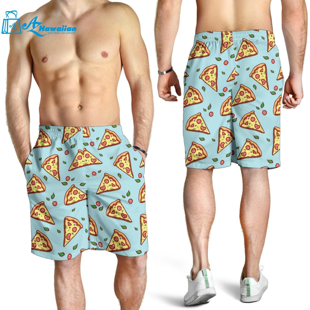 Hand Drawn Pizza Blue Background Men Shorts