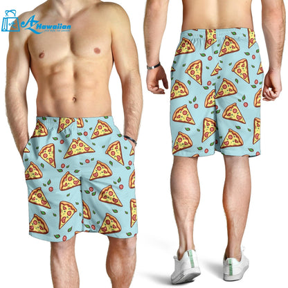 Hand Drawn Pizza Blue Background Men Shorts