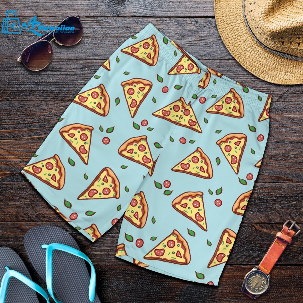 Hand Drawn Pizza Blue Background Men Shorts