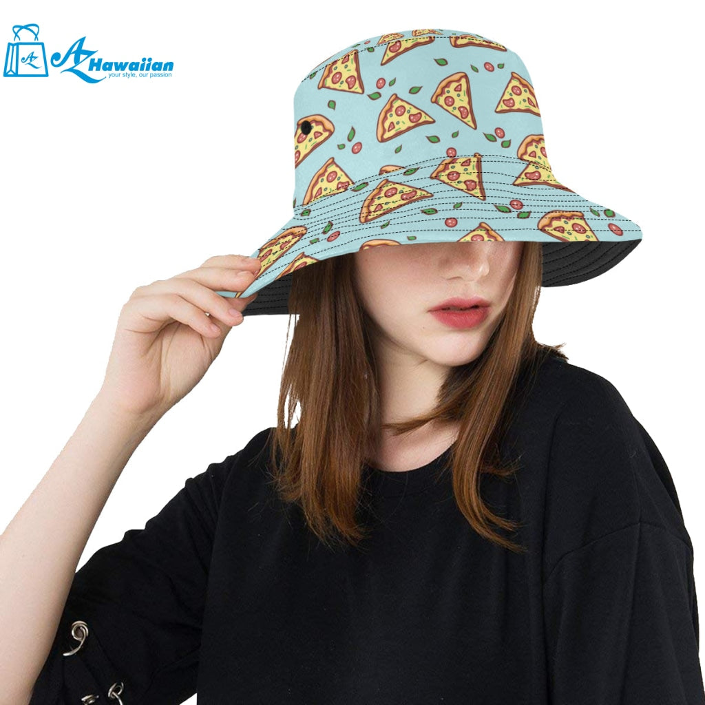 Hand drawn pizza blue background Unisex Bucket Hat