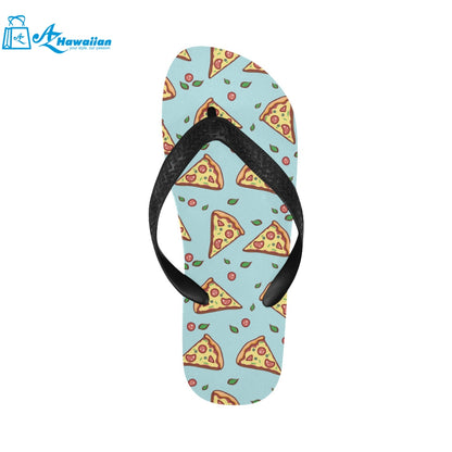 Hand drawn pizza blue background Unisex Flip Flops