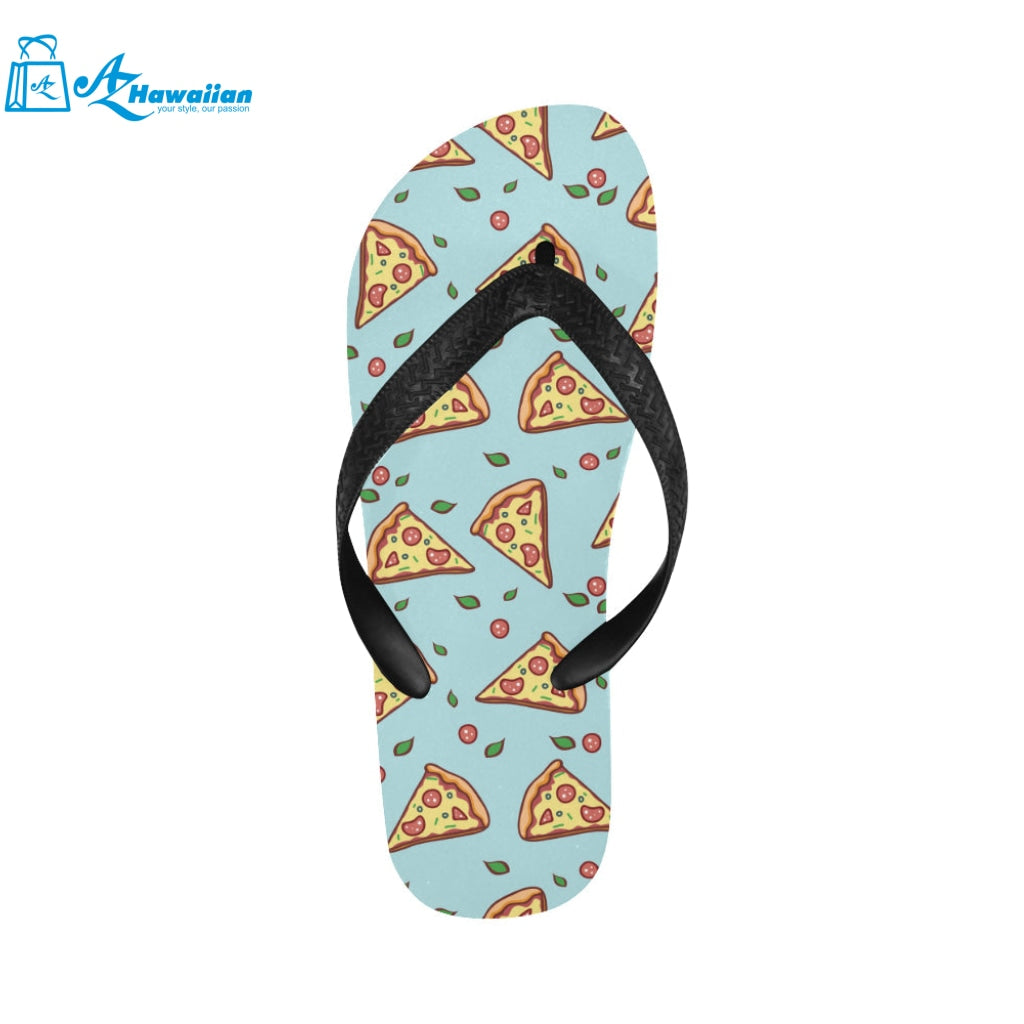 Hand drawn pizza blue background Unisex Flip Flops