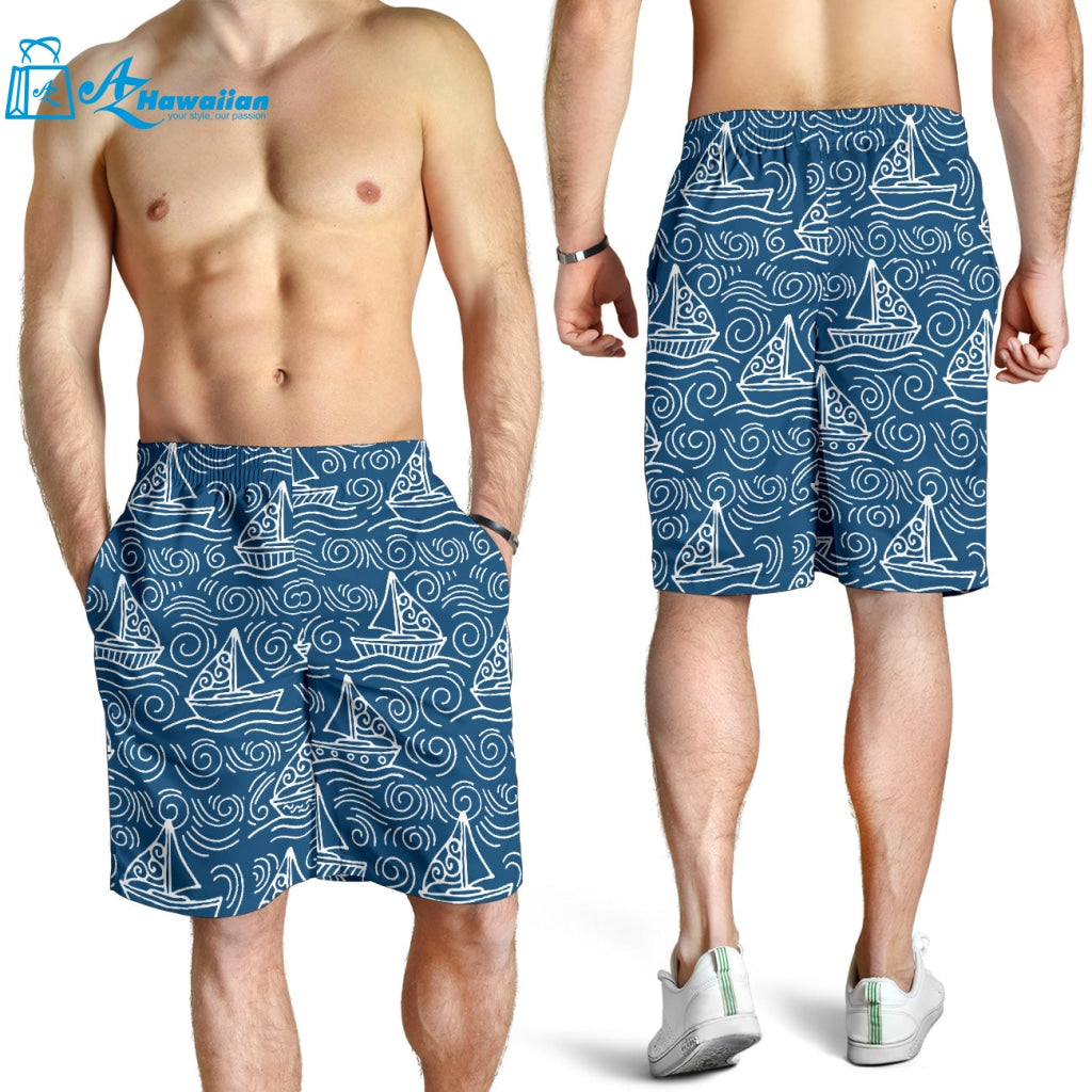 Hand Drawn Sailboat Pattern Men Shorts