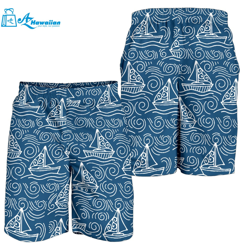 Hand Drawn Sailboat Pattern Men Shorts