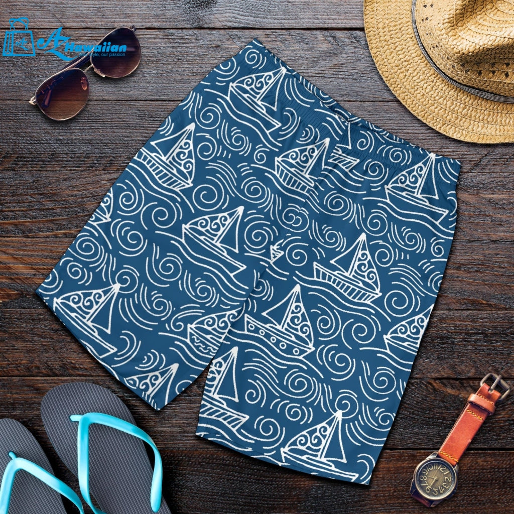 Hand Drawn Sailboat Pattern Men Shorts