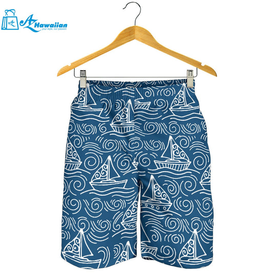 Hand Drawn Sailboat Pattern Men Shorts