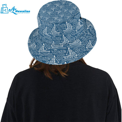 Hand drawn sailboat pattern Unisex Bucket Hat