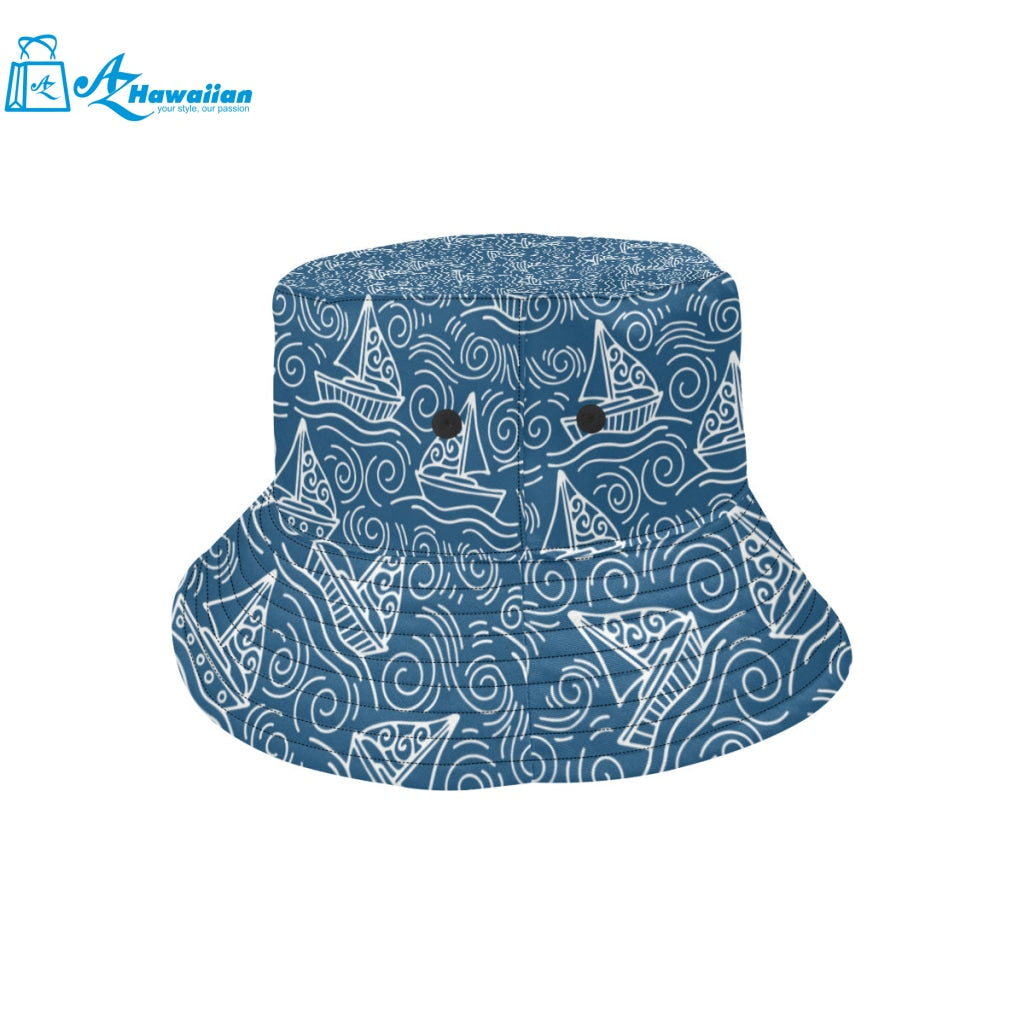 Hand drawn sailboat pattern Unisex Bucket Hat