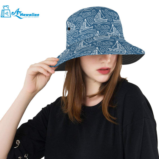 Hand drawn sailboat pattern Unisex Bucket Hat