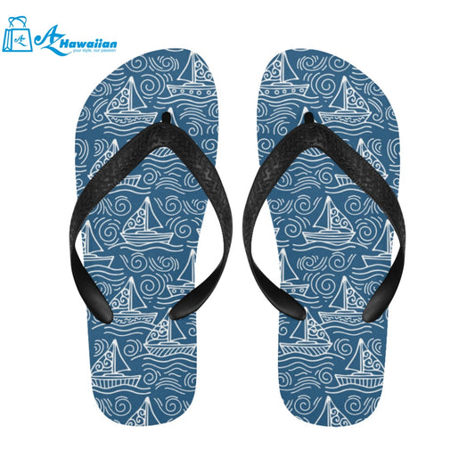 Hand drawn sailboat pattern Unisex Flip Flops