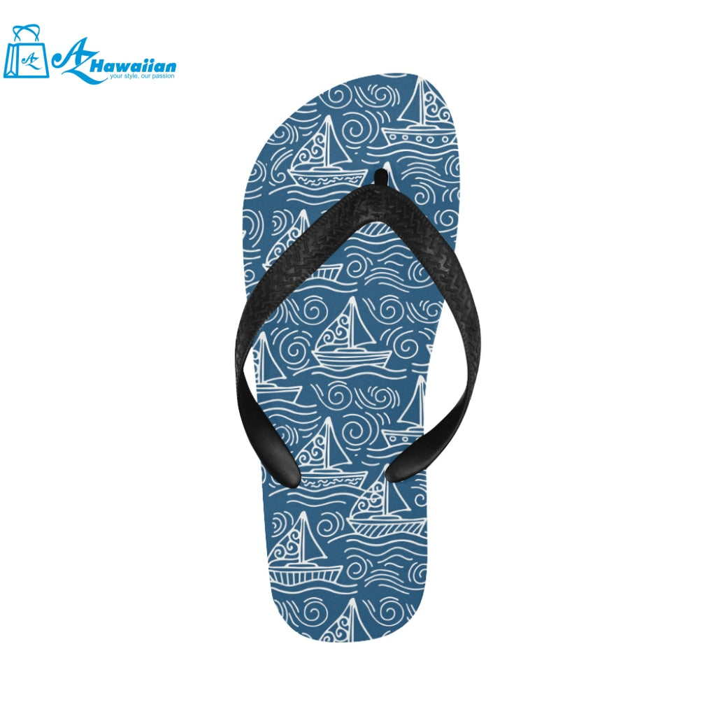 Hand drawn sailboat pattern Unisex Flip Flops