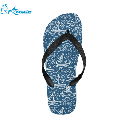 Hand drawn sailboat pattern Unisex Flip Flops