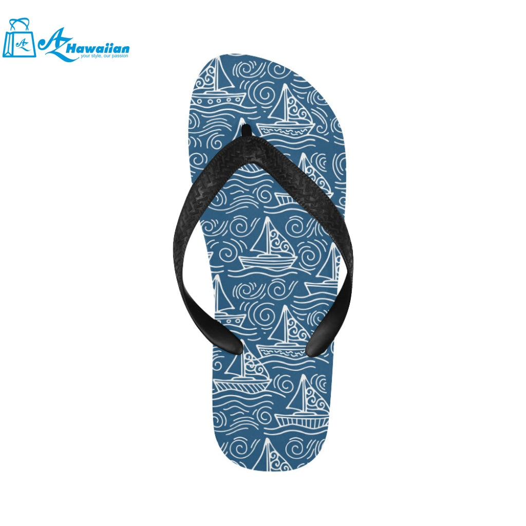 Hand drawn sailboat pattern Unisex Flip Flops