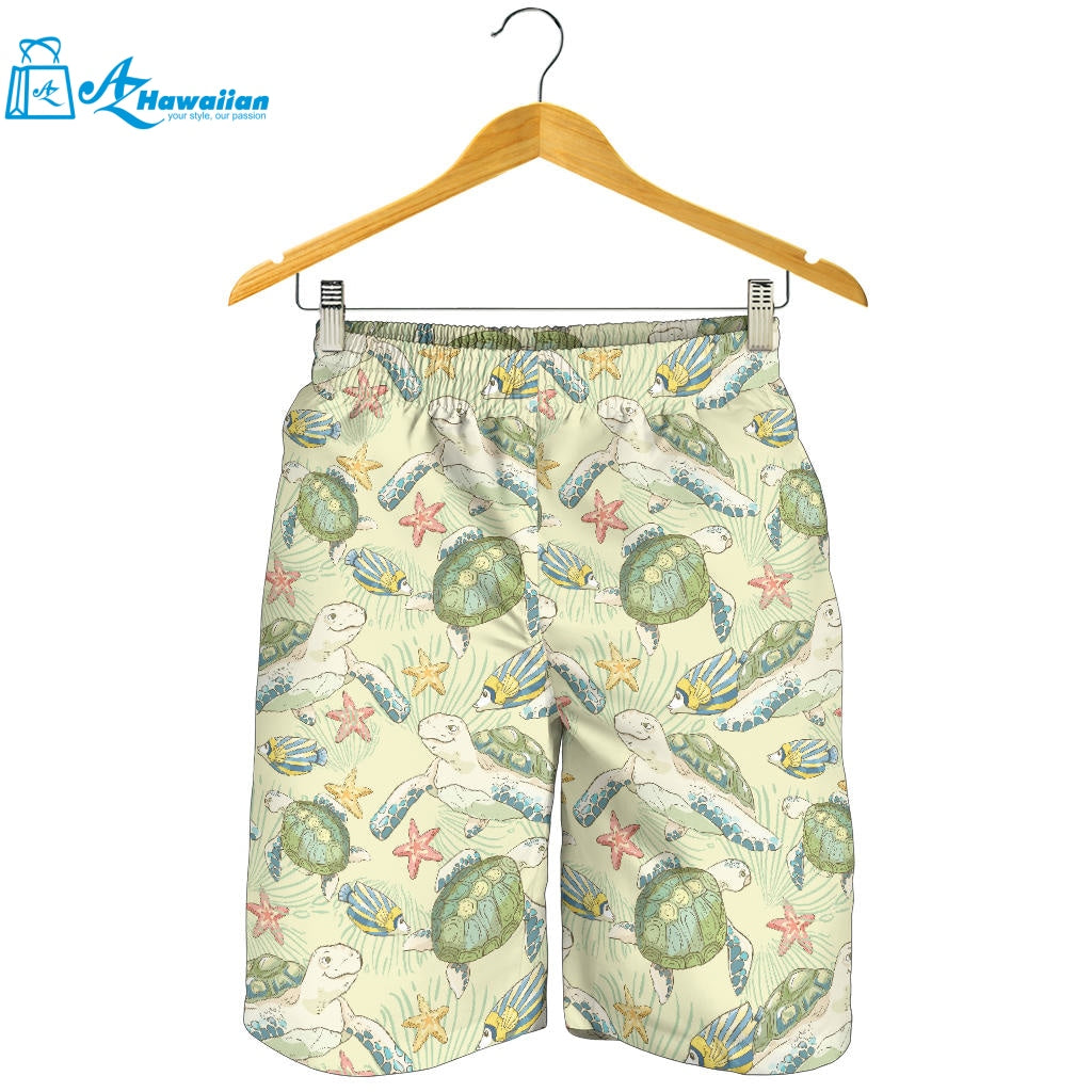 Hand Drawn Sea Turtle Fish Pattern Men Shorts