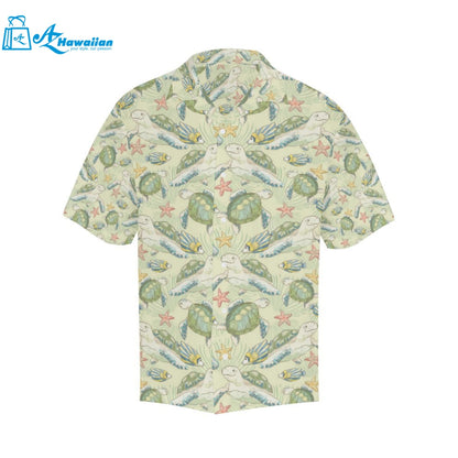 Hand Drawn Sea Turtle Fish Pattern Mens All Over Print Hawaiian Shirt