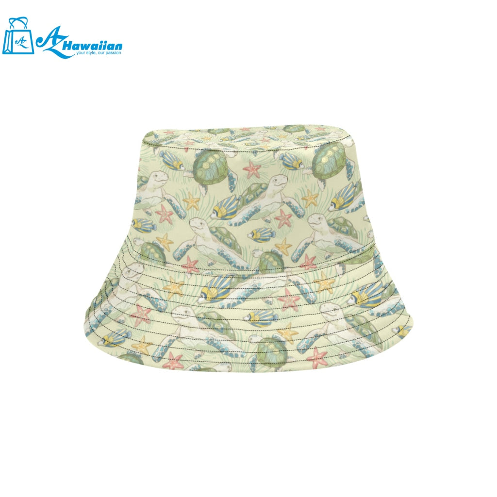 Hand drawn sea turtle fish pattern Unisex Bucket Hat