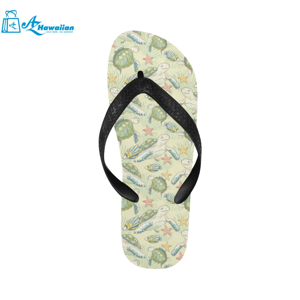 Hand drawn sea turtle fish pattern Unisex Flip Flops