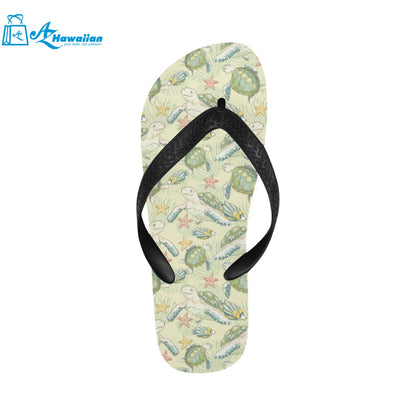 Hand drawn sea turtle fish pattern Unisex Flip Flops