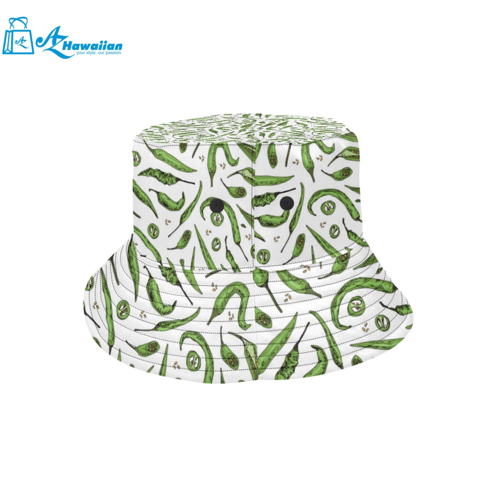 Hand drawn sketch style green Chili peppers patter Unisex Bucket Hat