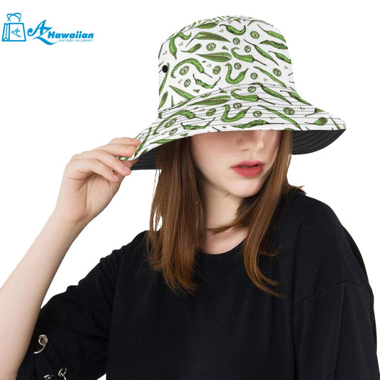 Hand drawn sketch style green Chili peppers patter Unisex Bucket Hat