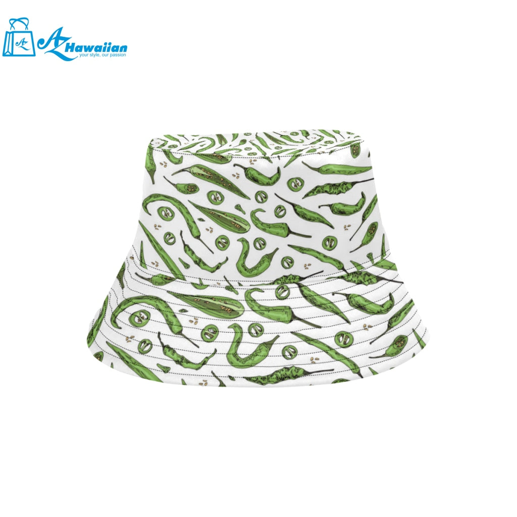 Hand drawn sketch style green Chili peppers patter Unisex Bucket Hat