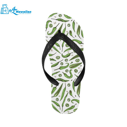 Hand drawn sketch style green Chili peppers patter Unisex Flip Flops