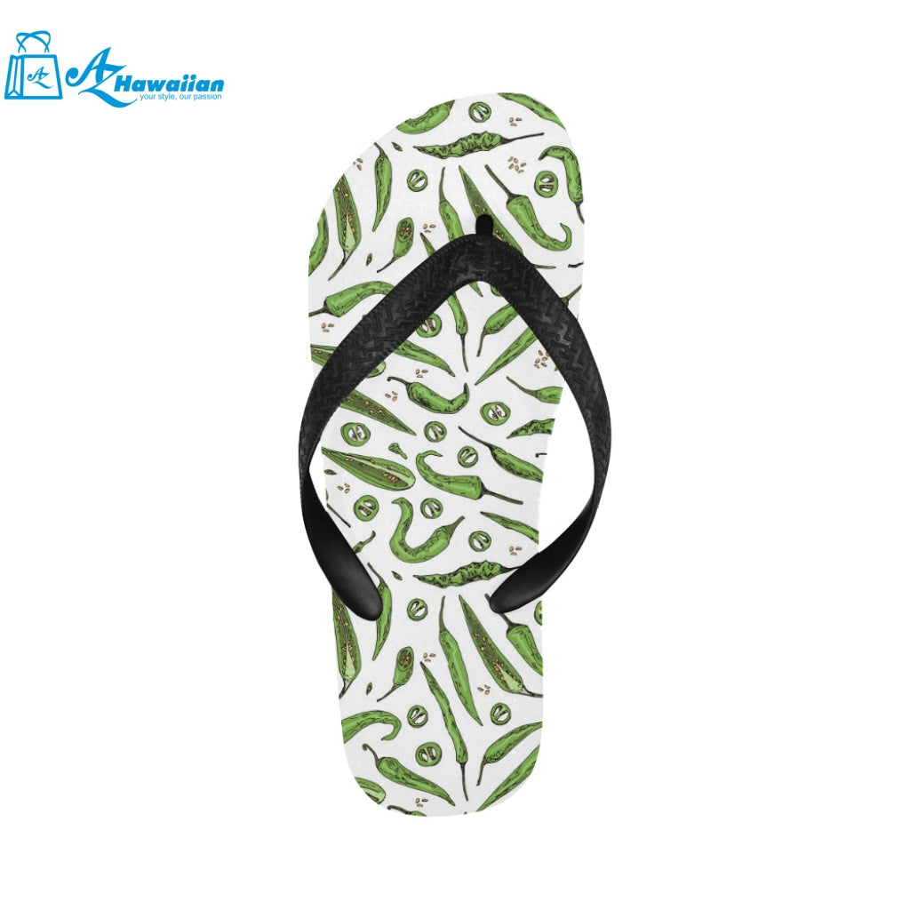 Hand drawn sketch style green Chili peppers patter Unisex Flip Flops