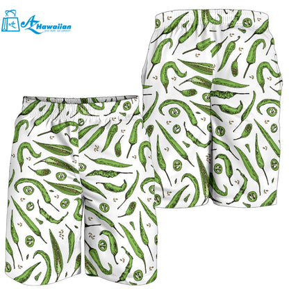 Hand Drawn Sketch Style Green Chili Peppers Pattern Men Shorts