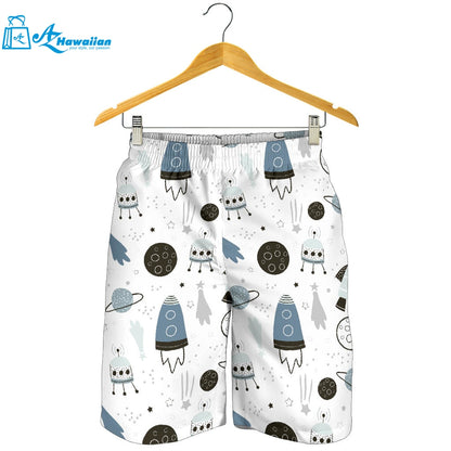 Hand Drawn Space Elements Space Rocket Star Planet Space Probe Men Shorts