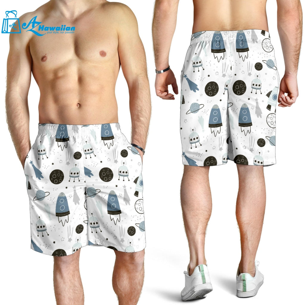 Hand Drawn Space Elements Space Rocket Star Planet Space Probe Men Shorts