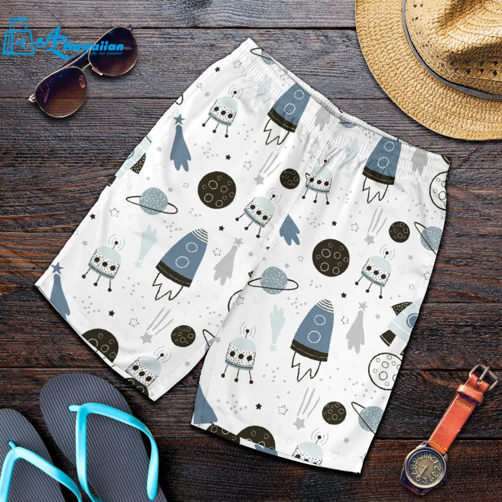 Hand Drawn Space Elements Space Rocket Star Planet Space Probe Men Shorts