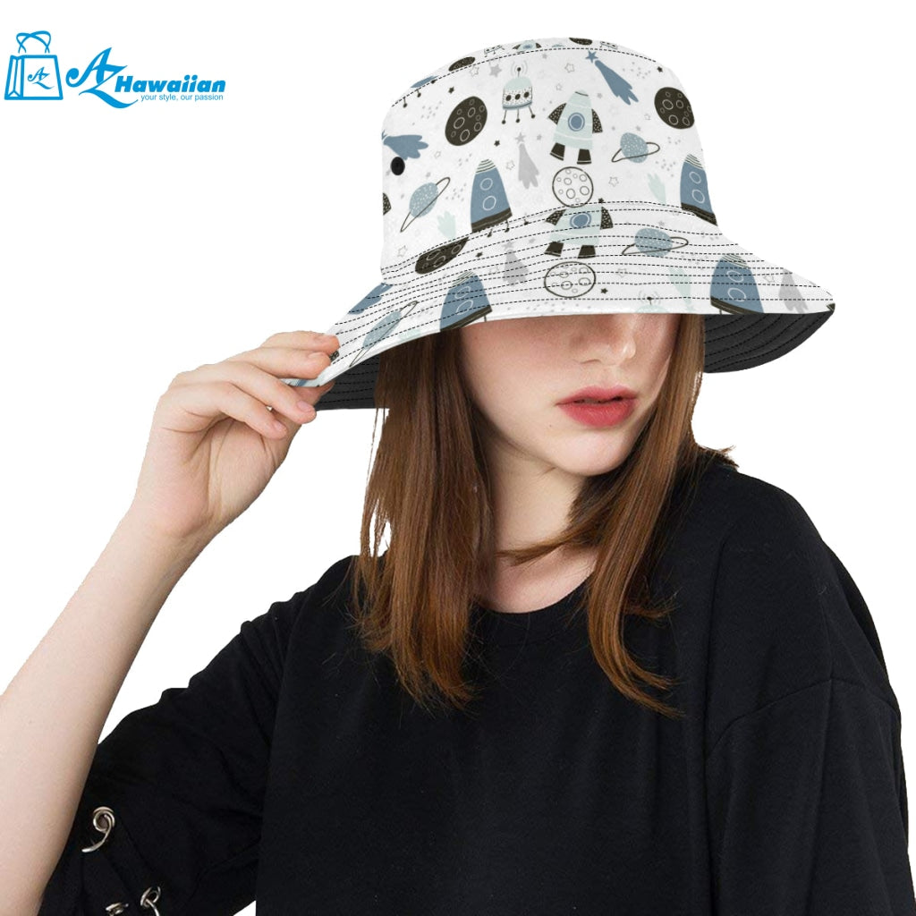 Hand drawn space elements space rocket star planet Unisex Bucket Hat