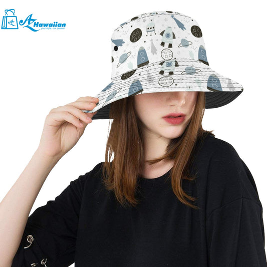 Hand drawn space elements space rocket star planet Unisex Bucket Hat