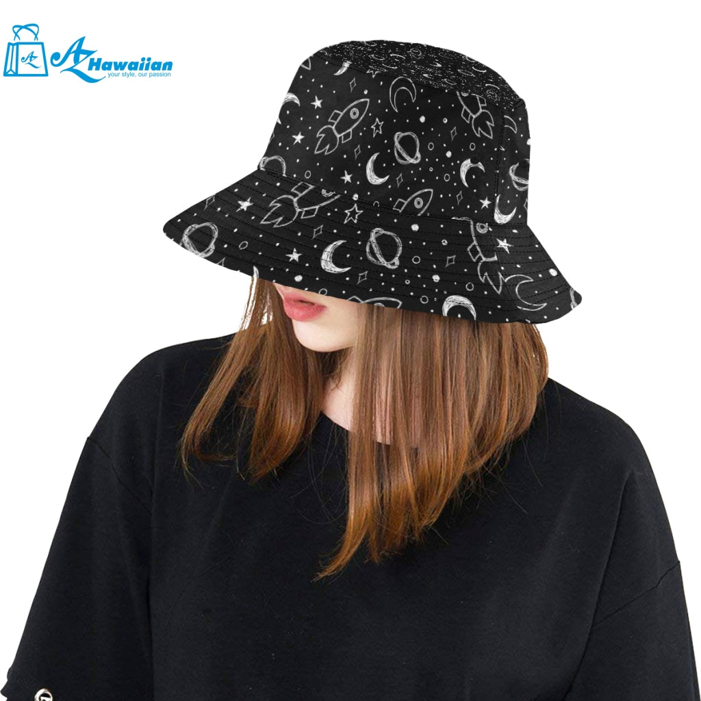 Hand drawn space rocket star planet Unisex Bucket Hat