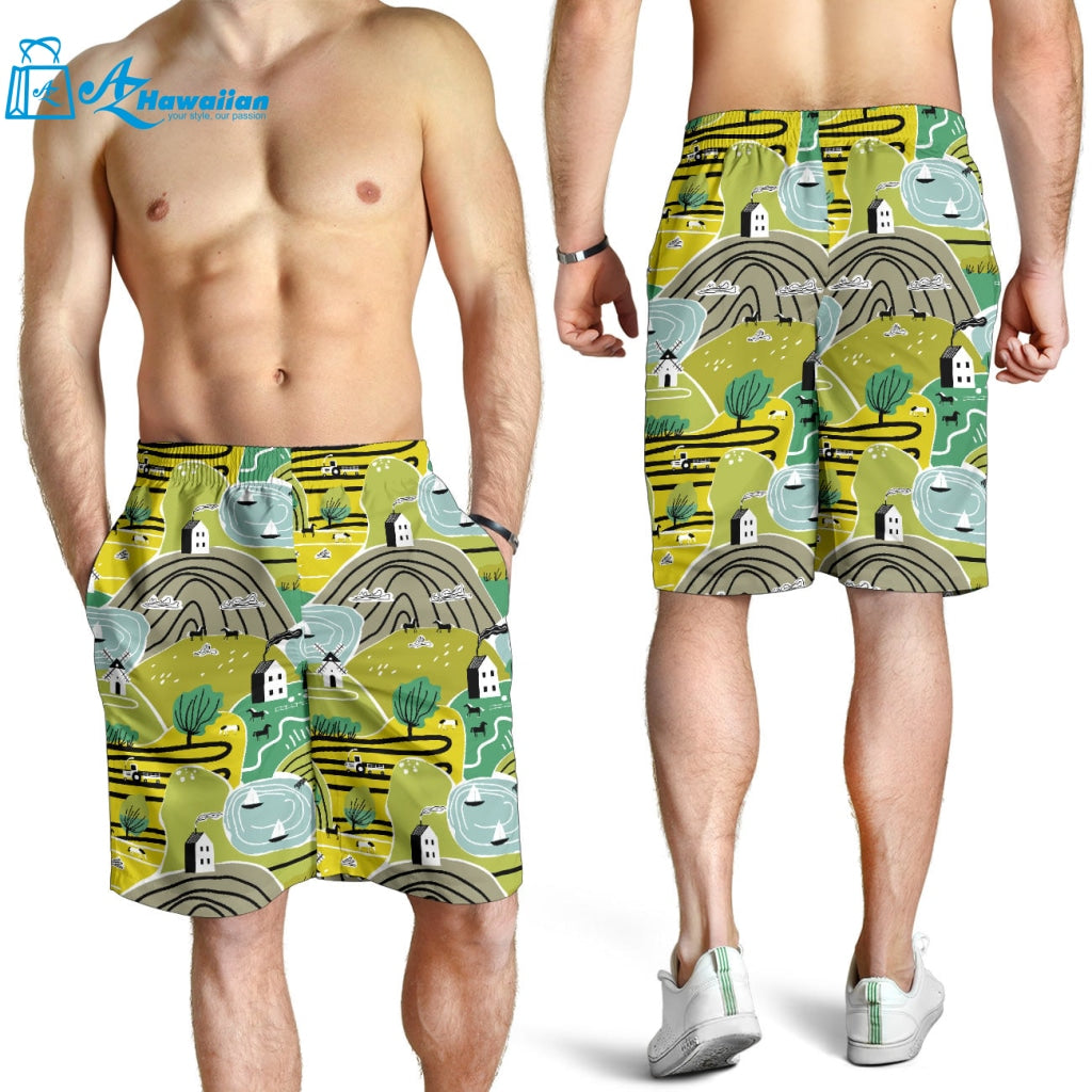 Hand Drawn Windmill Pattern Men Shorts