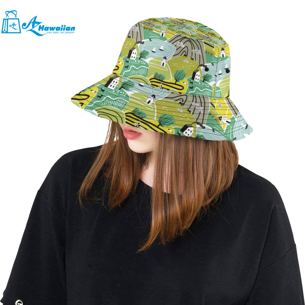 Hand drawn windmill pattern Unisex Bucket Hat