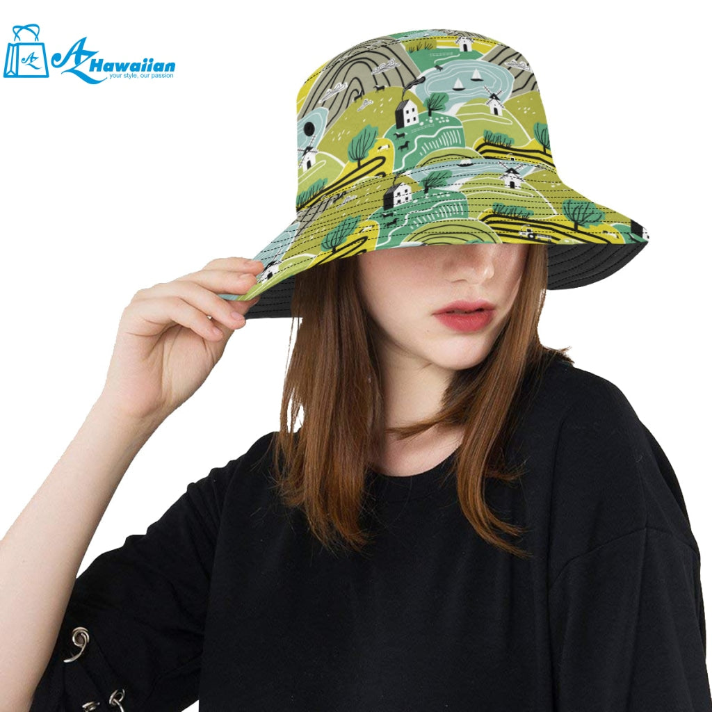 Hand drawn windmill pattern Unisex Bucket Hat