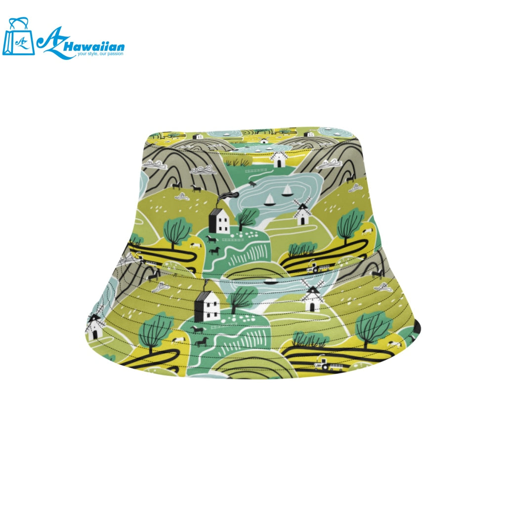 Hand drawn windmill pattern Unisex Bucket Hat