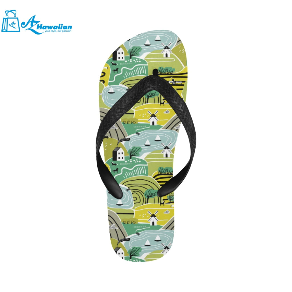 Hand drawn windmill pattern Unisex Flip Flops