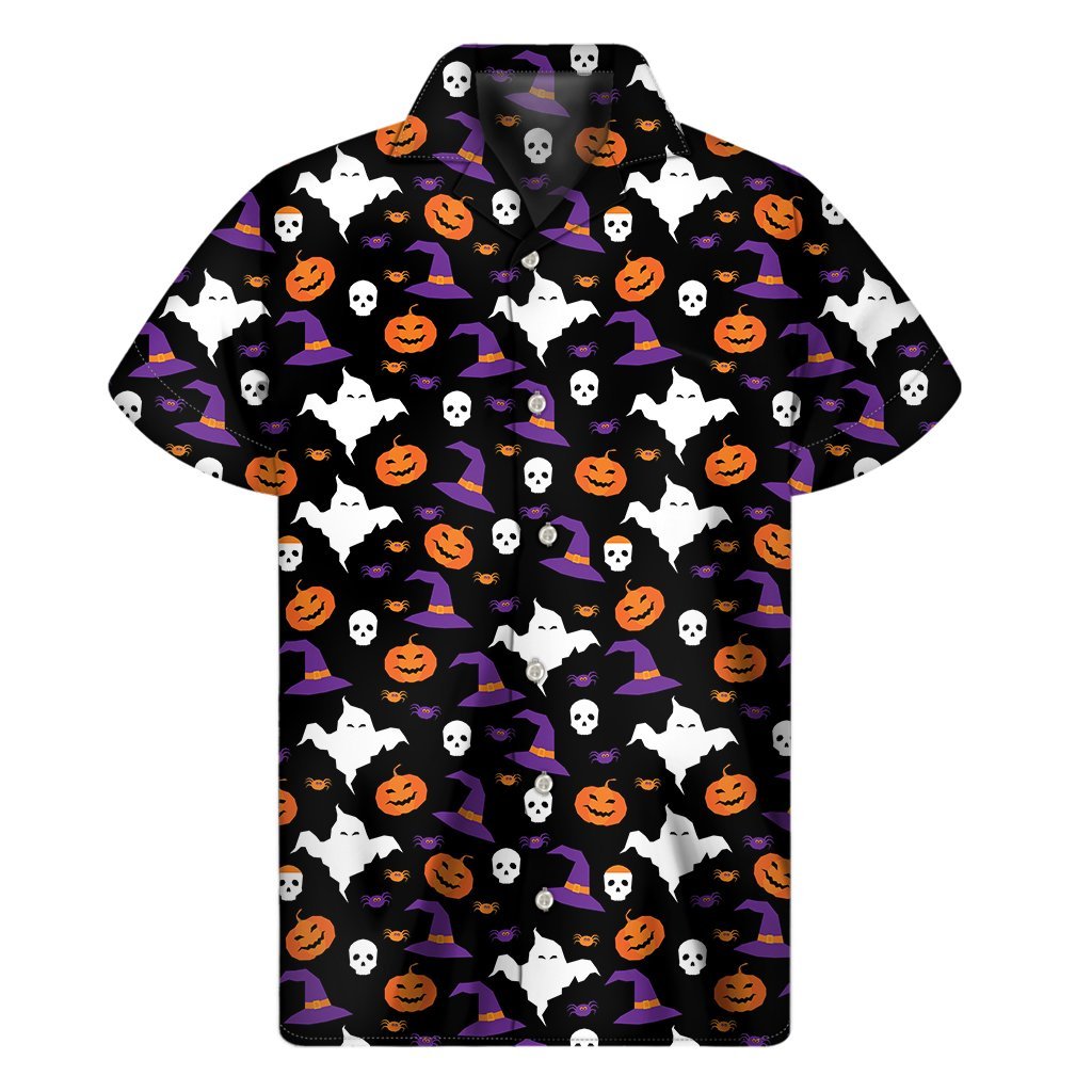 Happy Halloween Ghost Pattern Print Mens Short Sleeve Shirt Hawaiian