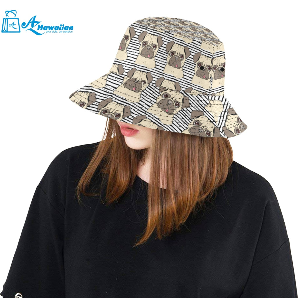 Happy pug pattern Unisex Bucket Hat