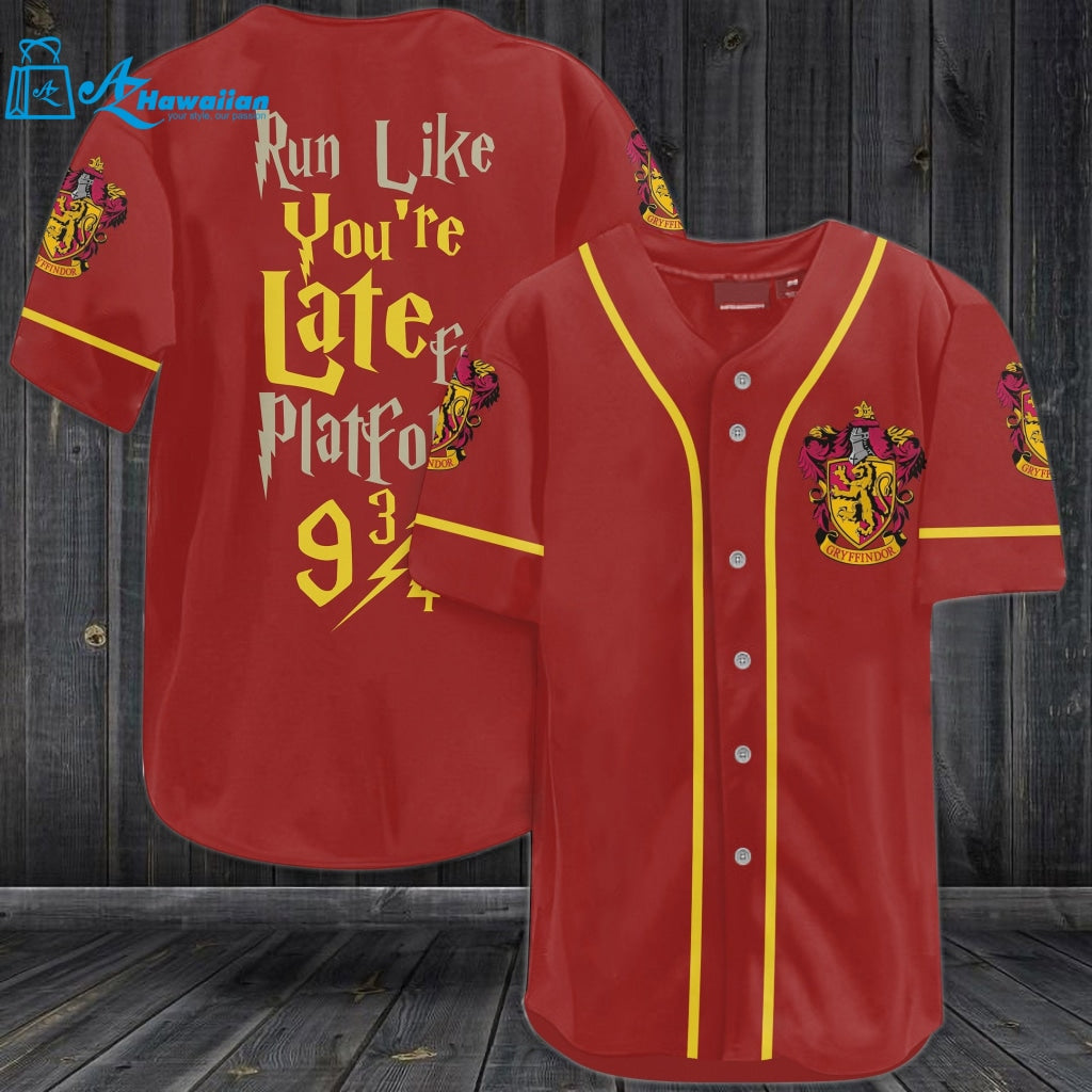 Harry Potter Run Like You're Late For Platform 9 3/4 Gryffindor Baseball Jersey 