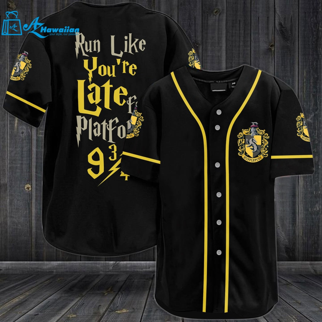 Harry Potter Run Like You're Late For Platform 9 3/4 Hufflepuff Baseball Jersey 